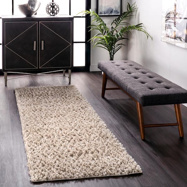 Kara Solid Shag Beige 2 ft. 8 in. x 6 ft. Runner Rug