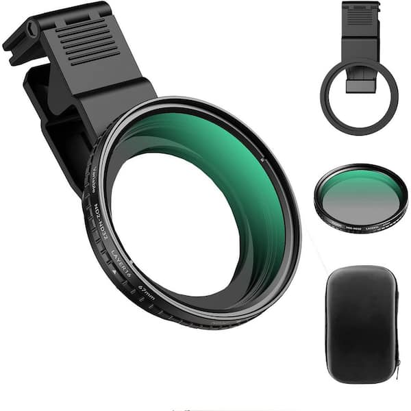OBJLGEV 67mm Variable ND2-ND32 Filter DSLR Neutral Density Adjustable Light with Adapter Ring Universal Clip Cold Shoe - iPhone