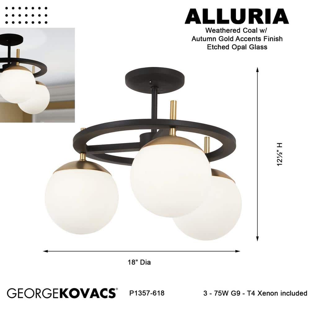 Alluria Weathered Black and Gold Glass Globe Semi Flush Mount