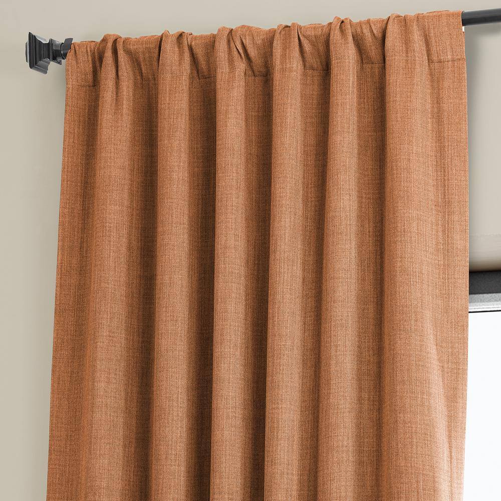 Desert Orange Faux Linen Blackout Puddle Length Curtain Panel
