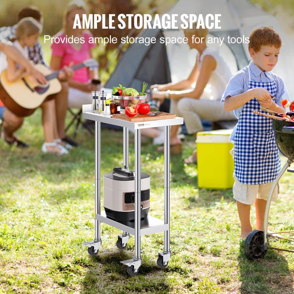 Stainless Steel Adjustable Height Kitchen Cart with Casters