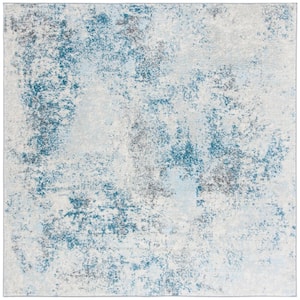 Tulum Ivory/Blue Doormat 3 ft. x 3 ft. Square Distressed Rustic Area Rug