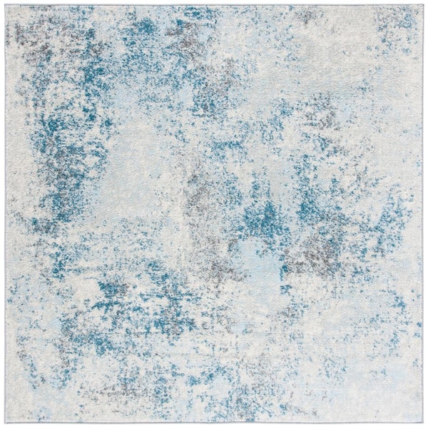 SAFAVIEH Tulum Ivory/Blue Doormat 3 ft. x 3 ft. Square Distressed Rustic Area Rug