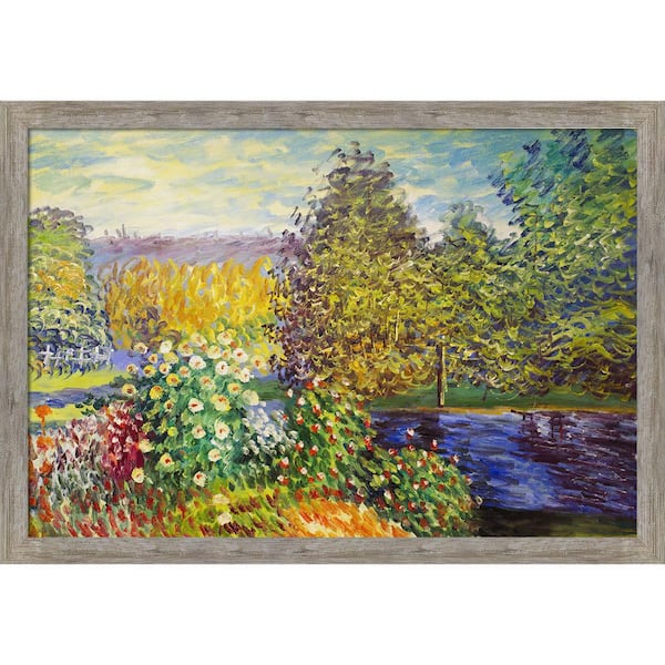 LA PASTICHE Corner of the Garden at Montgeron by Claude Monet Metropolitan Pewter Framed Oil Painting Art Print 39.5 in. x 27.5 in.