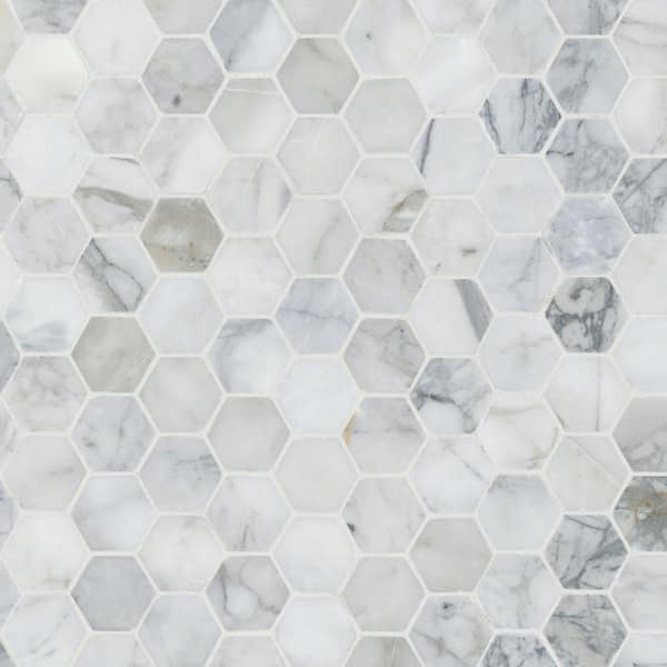 MSI - Calacatta Cressa Hexagon 12.38 in. x 12.38 in. Honed Marble Look Floor and Wall Tile (9.8 sq. ft./Case)
