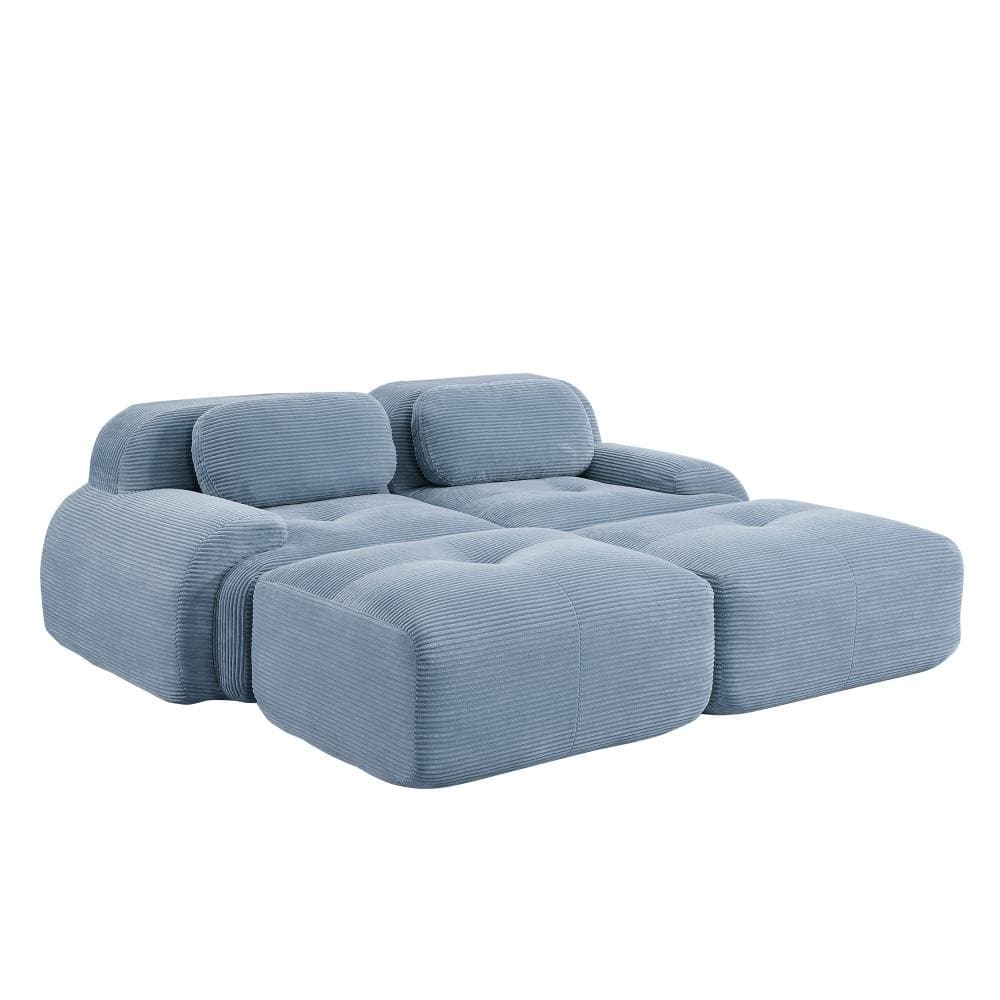 Modular 2-Seat Sectional Sofa with Curved Armrests in Corduroy Fabric Blue durable construction price history on PriceWatchPro