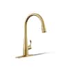KOHLER Simplice Single Handle Pull-Down Sprayer Kitchen Sink Faucet in Vibrant Brushed Moderne Brass K-596-2MB
