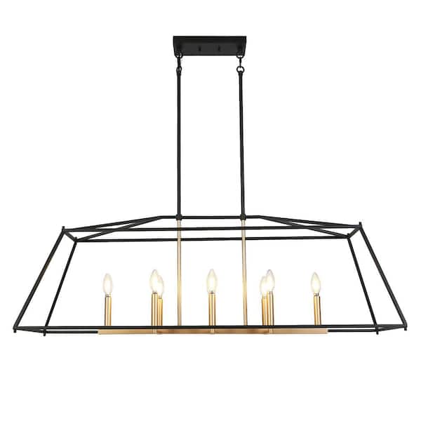 Modern 47.2 in. 8-light Dark Gold and Black Chandelier, Pendant Lights Kitchen Island, Adjustable Linear Hanging Light