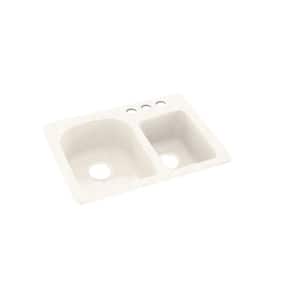 Dual-Mount Solid Surface 25 in. x 18 in. 3-Hole 60/40 Double Bowl Kitchen Sink in Baby's Breath