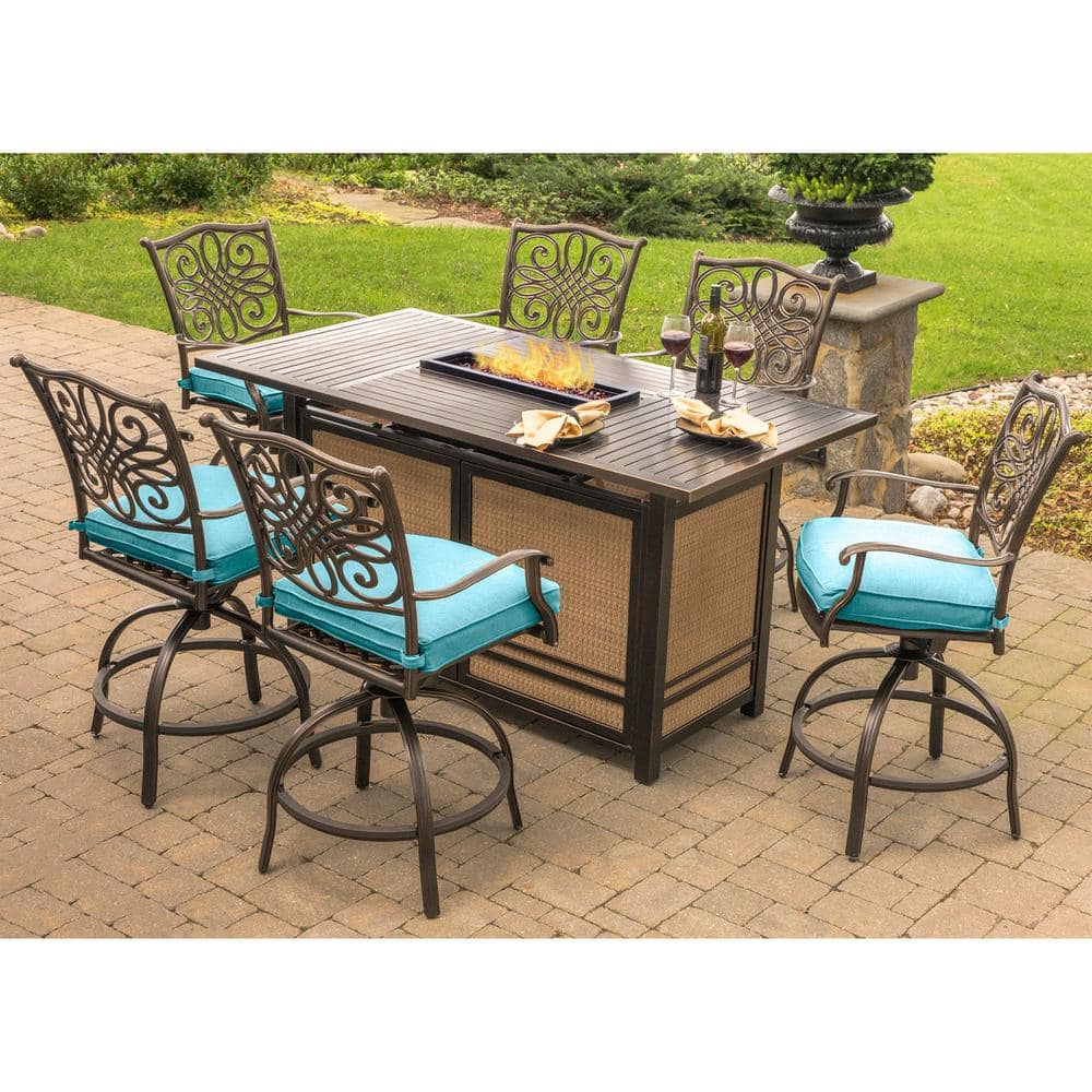 Hanover Traditions 7-Piece Aluminum Rectangular Outdoor High Dining Set ...