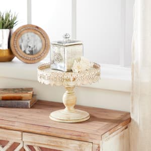 9 in. H White Decorative Cake Stand with Lace Inspired Edge