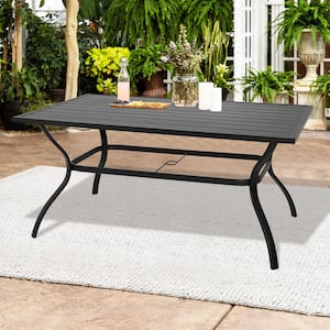 Rectangle Metal Slat Outdoor Dining Table with Umbrella Hole