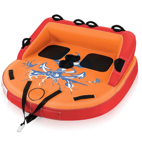Gymax 2-Person Orange Inflatable Towable Tubes for Boating Water Tubes for Boats to Pull