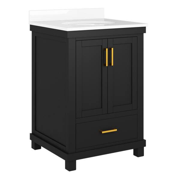 Dorel Living 24 in. W x 22 in. D x 38 in. H Bath Vanity in Black with White Engineered Stone Composite Vanity Top with White Basin