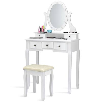 Solid Wood Makeup Vanities Bedroom, Makeup Vanity With Lighted Mirror