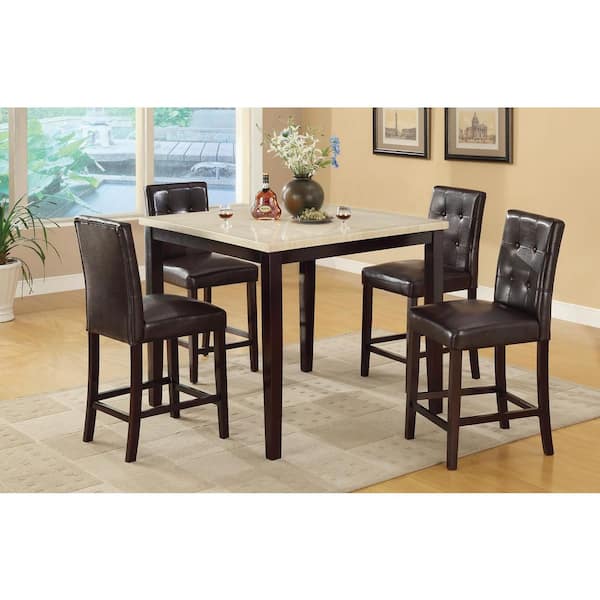 Dark Brown Solid Wood and Espresso Faux Leather High Chair (Set of 2)