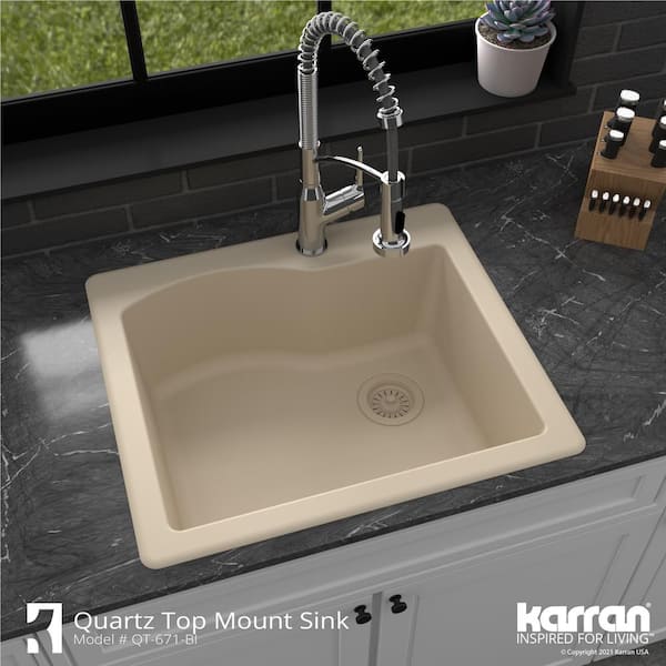 Drop-In Quartz Composite 25 in. 1-Hole Single Bowl Kitchen Sink in Bisque