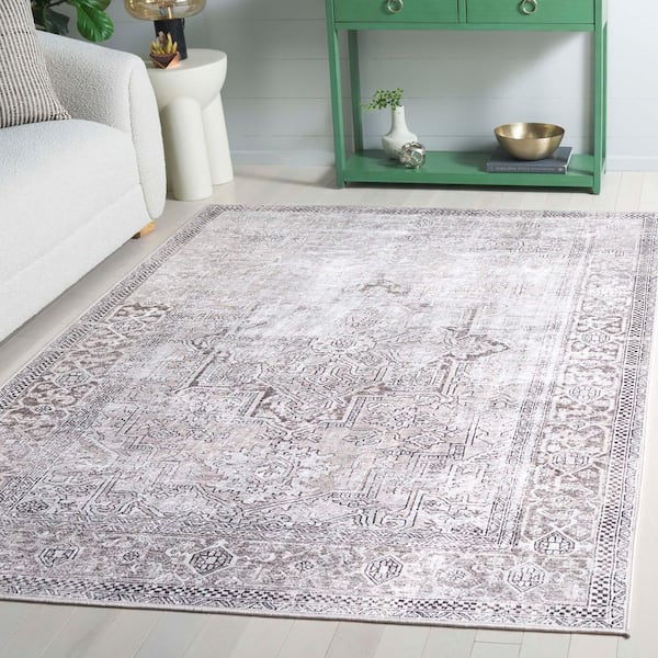Orlando 5 ft. x 8 ft. Taupe/Beige Antique Wash Medallion Washable Area Rug