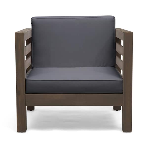 Unbranded 1-Pack Mid-century Morden Outdoor Lounge Chair Club Chair with Brown Wood Frame and CushionGuard,Grey Cushion