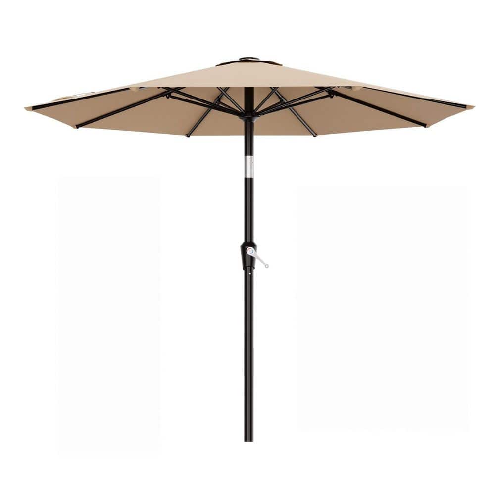 9 ft. Metal Market Tilt Patio Umbrella in Beige, 8 Ribs UV Waterproof Crank Operated for Backyard Pool Deck price history on PriceWatchPro