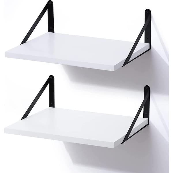17 in. W x 12 in. D White Wood Decorative Wall Shelf Floating Shelves Decorative Wall Shelf Set of 2