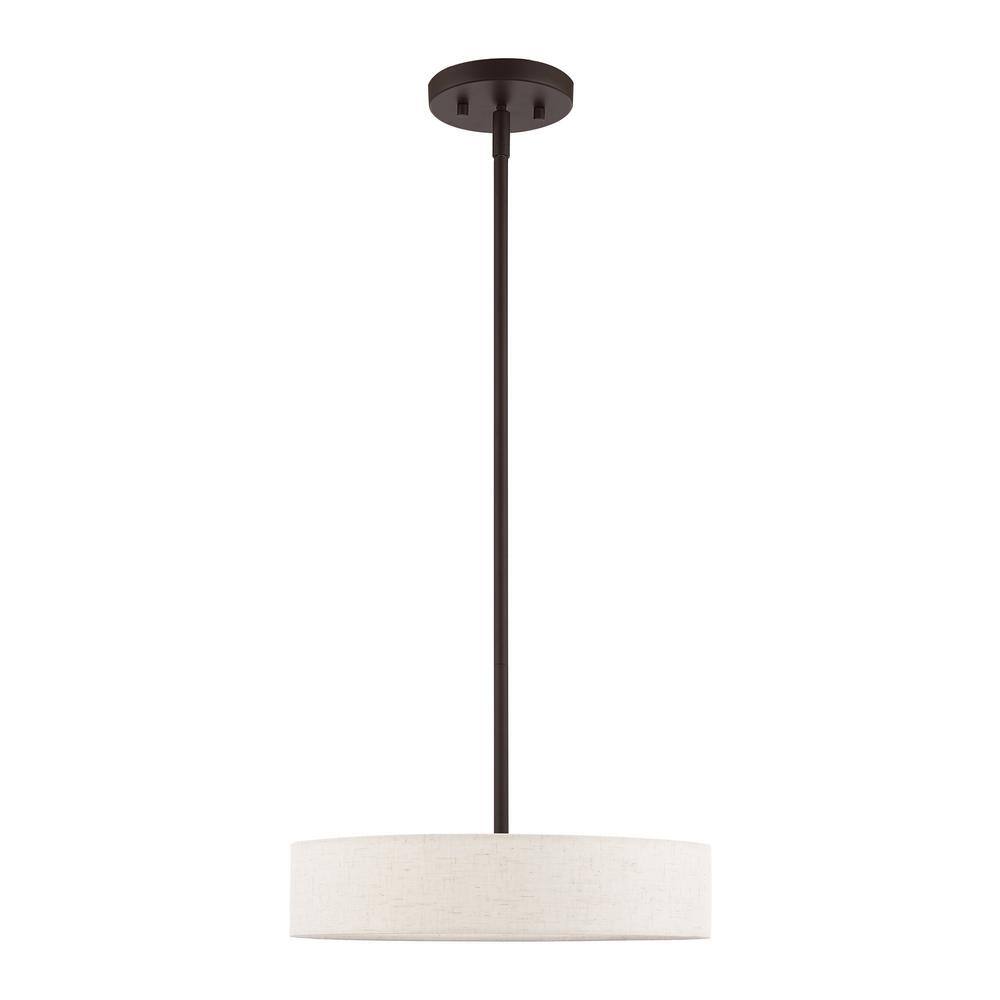 Venlo Modern 4-Light Bronze Drum Pendant with Oatmeal Fabric Shade