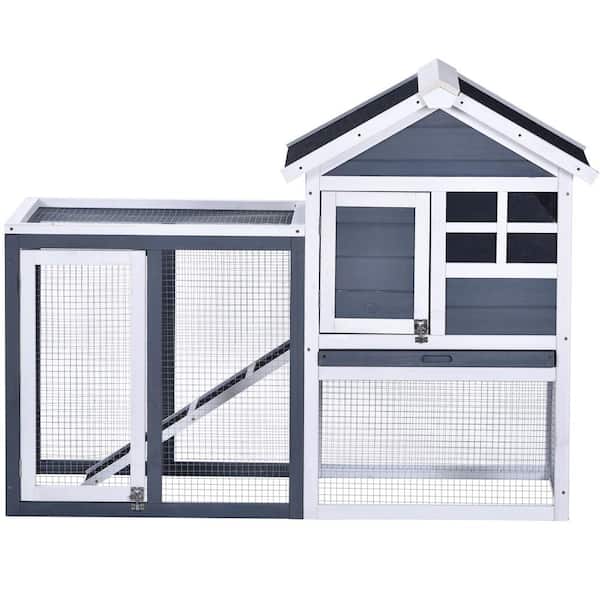 maocao hoom 2-Tiers Wooden Small Animals House Pet Rabbit Hutch Chicken Coop with Run Play Area