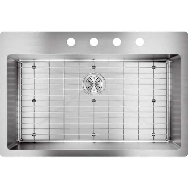 Elkay Crosstown 33in. Dual Mount 1 Bowl 18 Gauge Polished Satin Stainless Steel Sink w/ Accessories