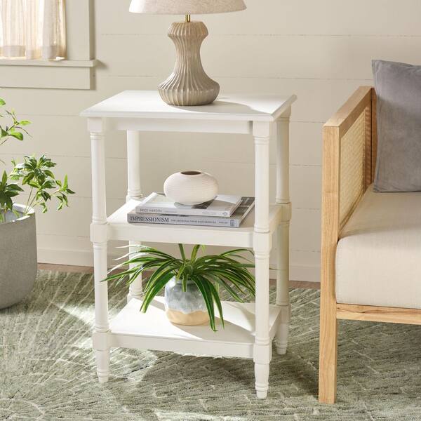 Cassie 19.75 in. Ivory Wood End Table with 3 Shelf