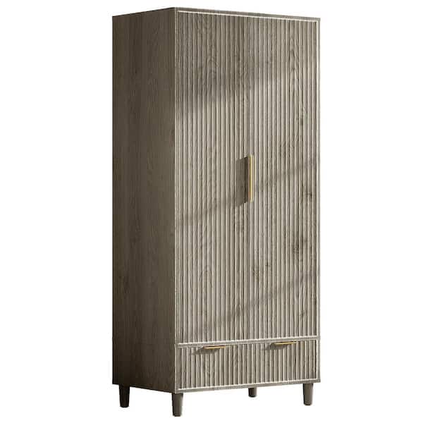 Gray Wood 31.5 in. Armoire with Drawer