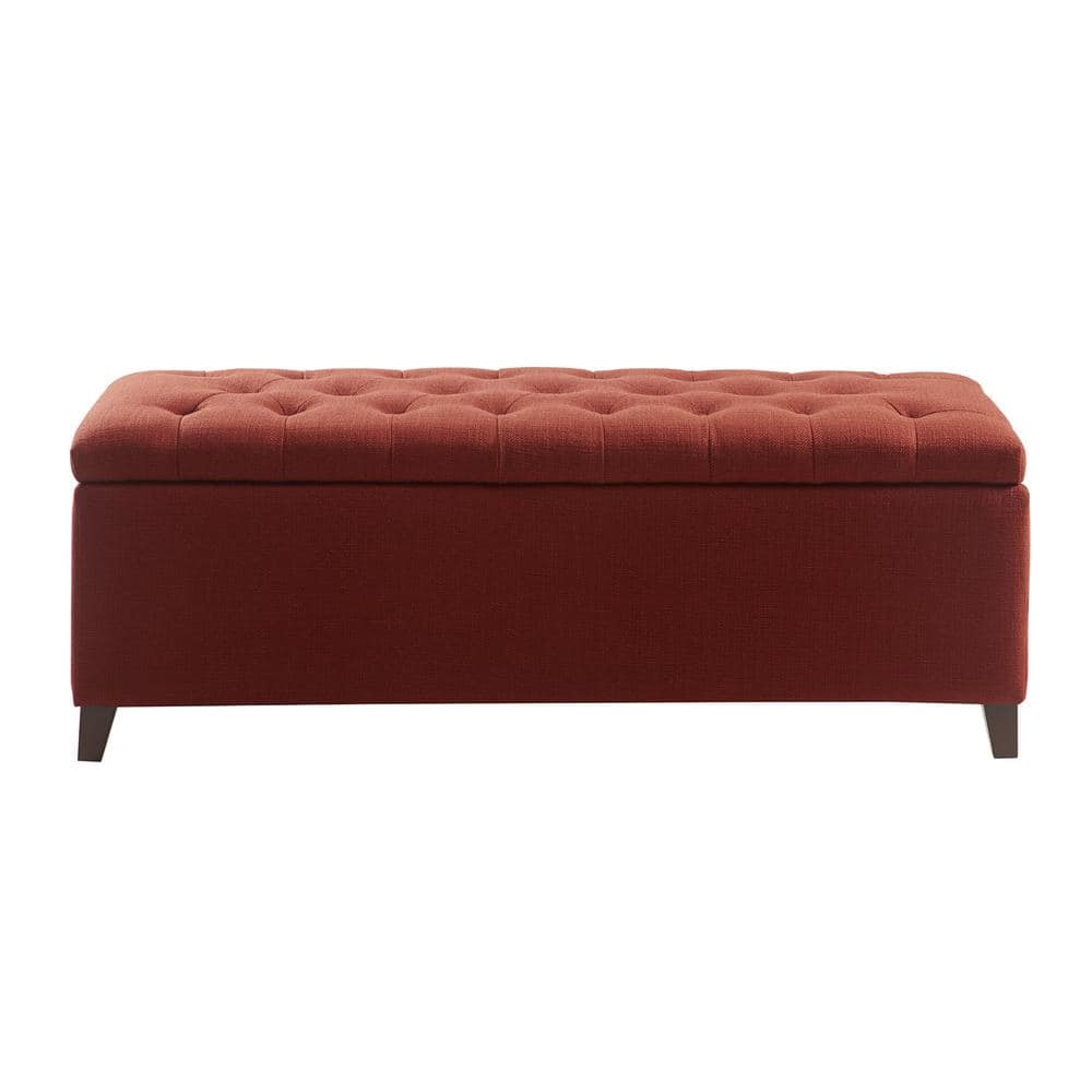 Elegant Rust Red Tufted Polyester Storage Bench with Ample Space