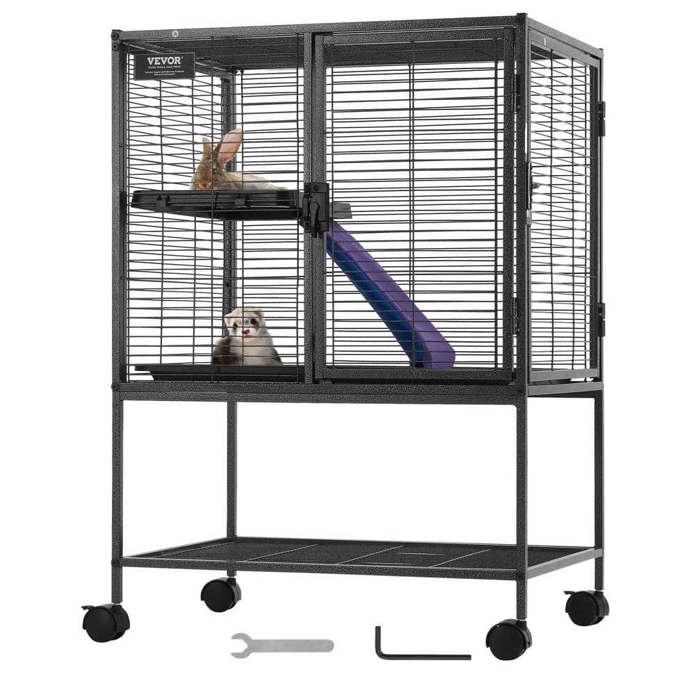 VEVOR 36 in. Rolling Metal Ferret Cage, Large 2-Tier Cage, Animal Cage with Ramps and Tray, Easy to Set up for Pet (WvaE8XzjqlXRQpk)