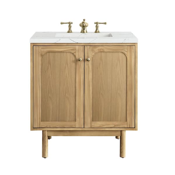 James Martin Vanities Laurent 30.0 in. W x 23.5 in. D x 34.2 in . H Bathroom Vanity in Light Oak with Ethereal Noctis Quartz Top