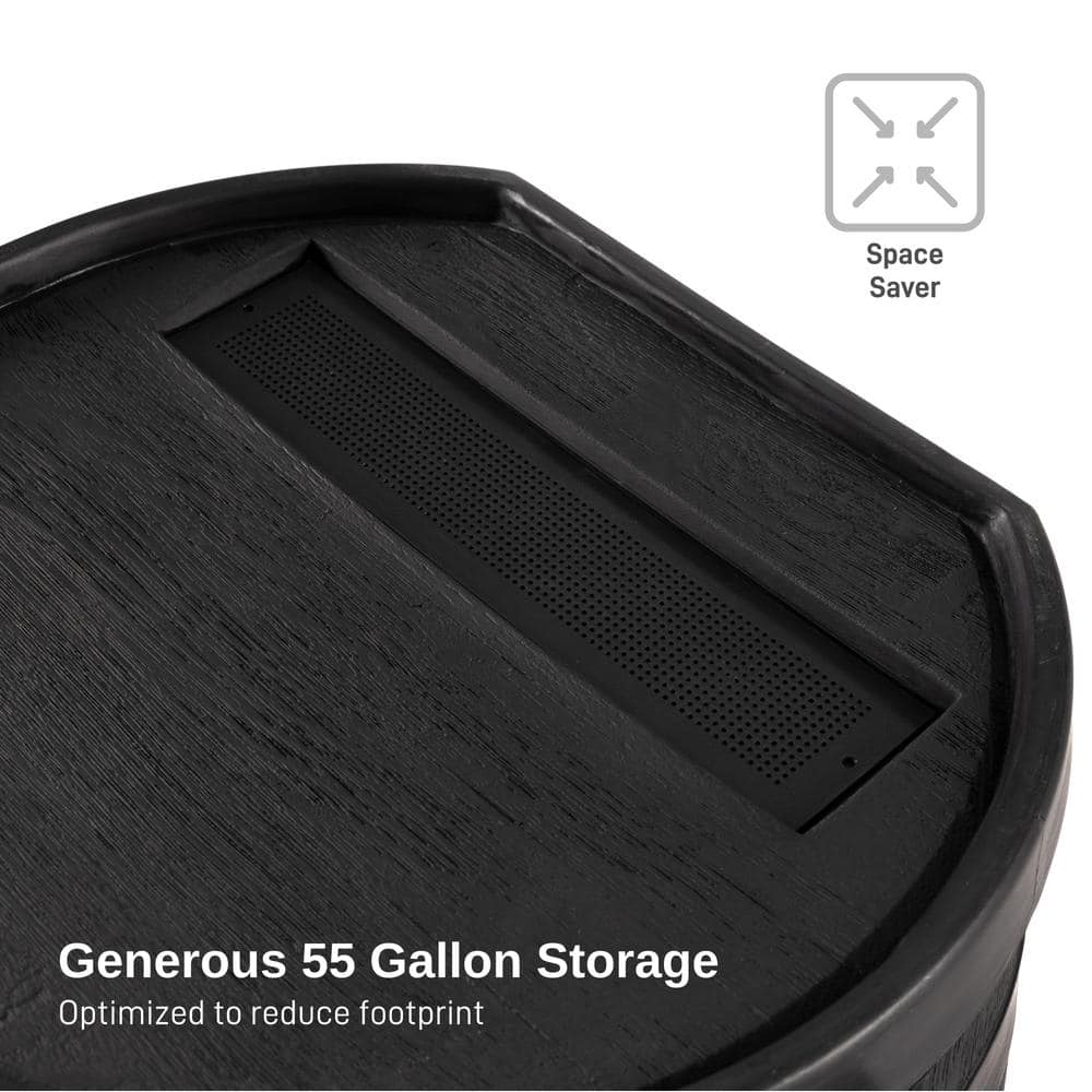 Black 55 Gallon Polyethylene Flat Back Rain Barrel with Lid