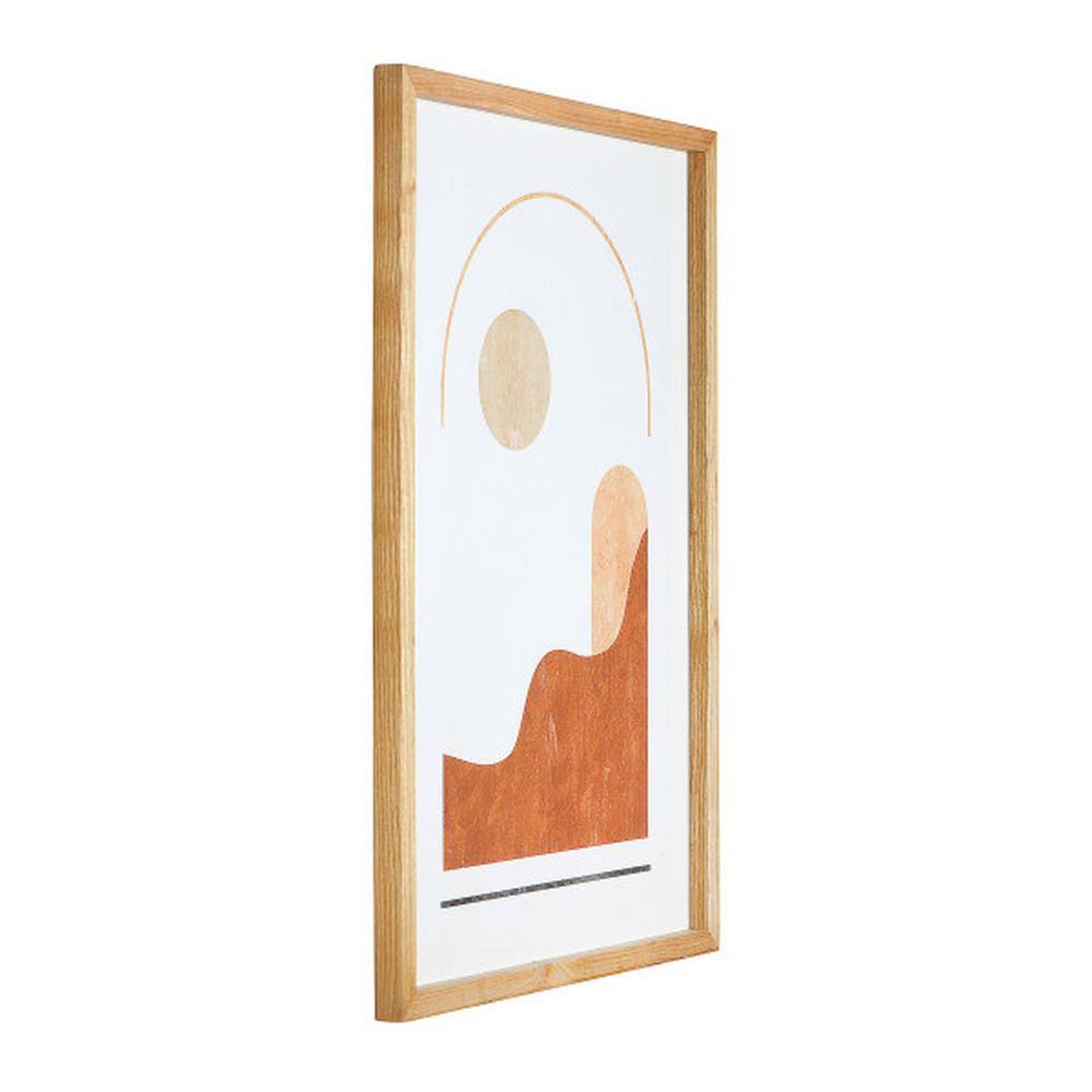 Natural Wood Framed Terracotta Abstract Wall Art Set