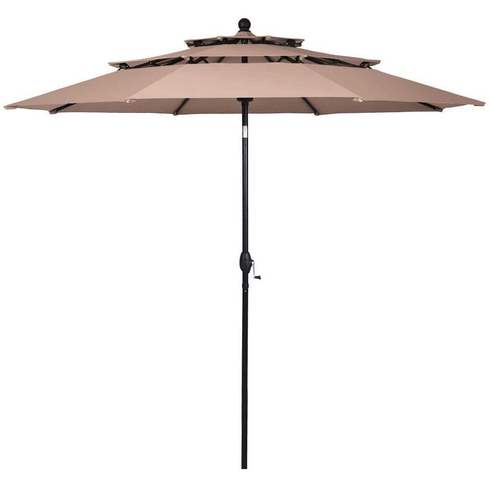 10 ft. 3-Tier Aluminum Market Patio Umbrella in Beige with Crank and Double