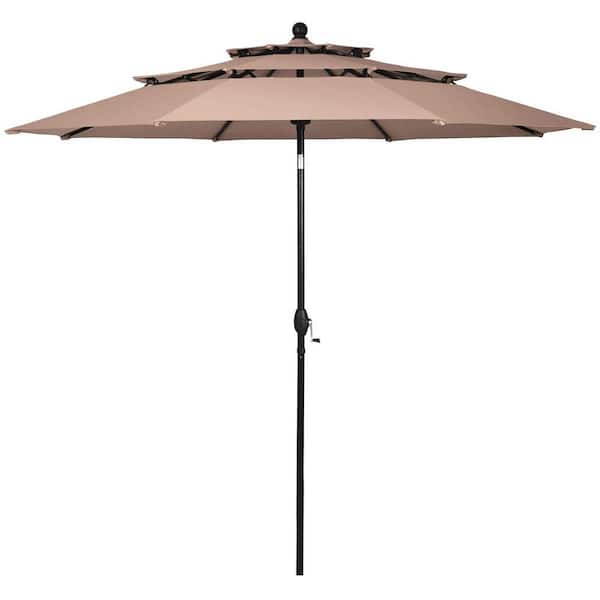 Alpulon 10 ft. 3-Tier Aluminum Market Patio Umbrella in Beige with Crank and Double Vented