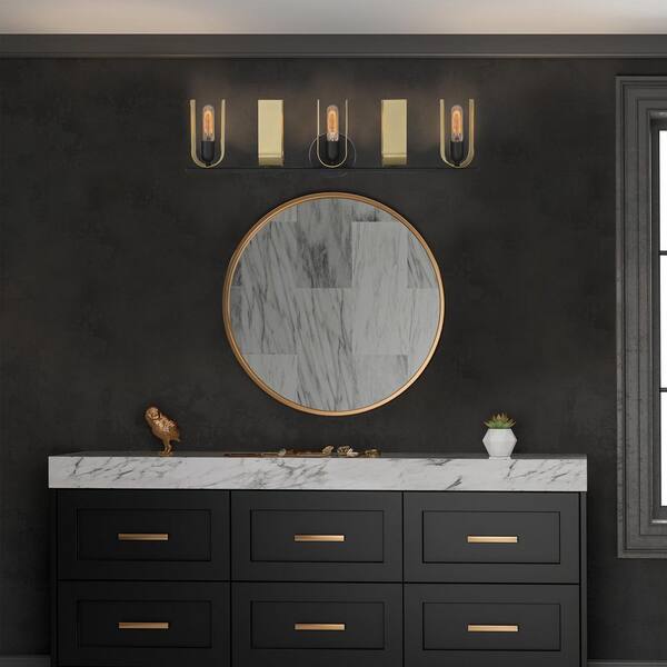 Designers Fountain - U Turn 31.5 in. 5-Light Matte Black Glam Vanity Light with Brushed Gold Metal Shades
