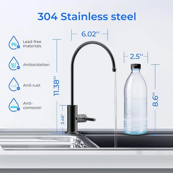 Filtered Water Faucet Single Handle Deck Mount Standard Kitchen Faucet in Black Stainless Steel