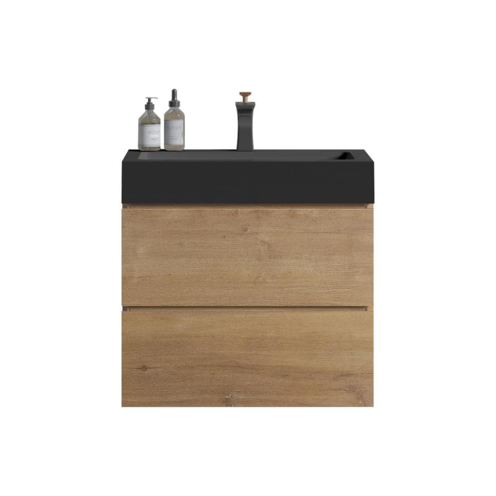 24 in. W x 18.1 in. D x 24.4 in. H Wall Mount Bath Vanity in Brown with Ceramic Sink price history on PriceWatchPro