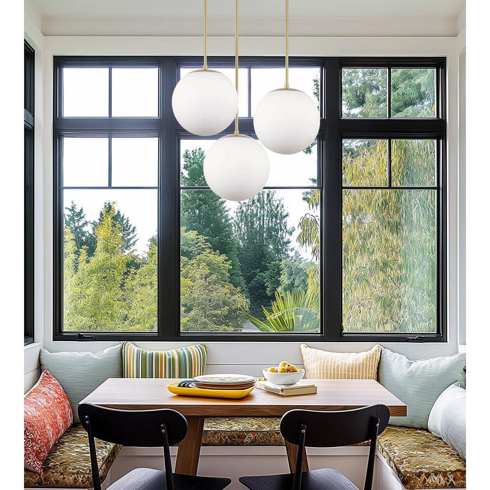 Ceres 12" Matte White Frosted Glass Globe Pendant Light with Brass Finish
