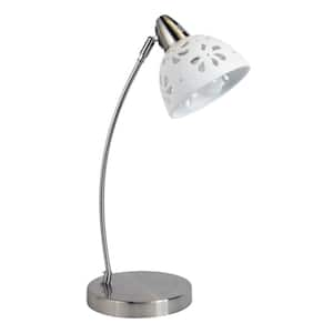 Blossom 20.28 in. Brushed Nickel Traditional Task & Reading Desk Lamp with Flower Cut-Out White Porcelain Shade