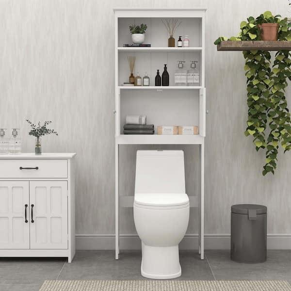 Unbranded 25 in. W x 9 in. D x 70 in. H Wood Rectangular Shelf in White Bathroom Over-the-Toilet Cabinet Storage Organizer Cabinet