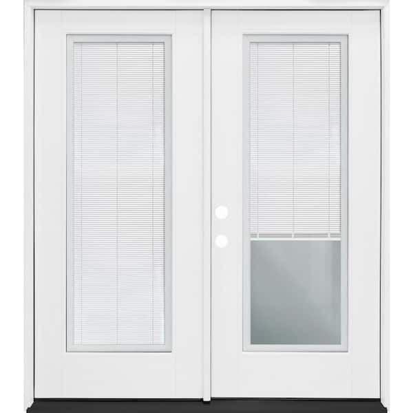 Steves & Sons Legacy 60 in. x 80 in. Primed RH Inswing Fiberglass Full Clear Tempered Glass Prehung Double Patio Door with Blinds