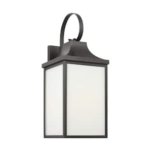 Saybrook 22 in. Antique Bronze Outdoor Hardwired Large Wall Lantern Sconce with Glass Shade and No Bulbs Included