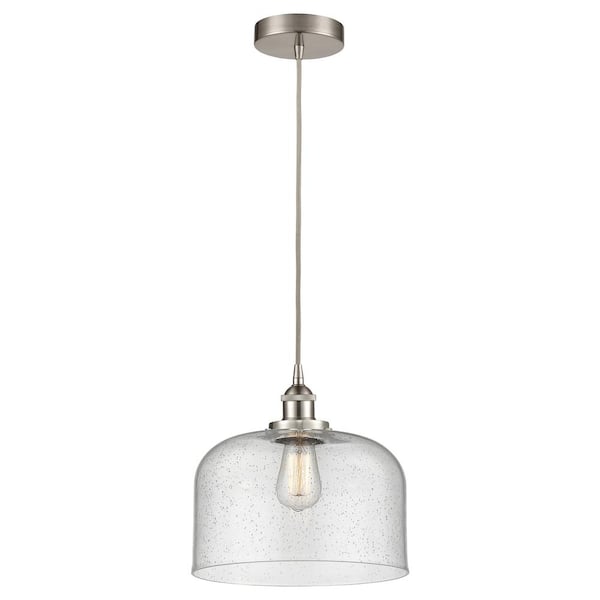 Innovations Bell 60-Watt 1-Light Brushed Satin Nickel Standard Mini Pendant Light with Seeded Glass Shade, No Bulbs Included