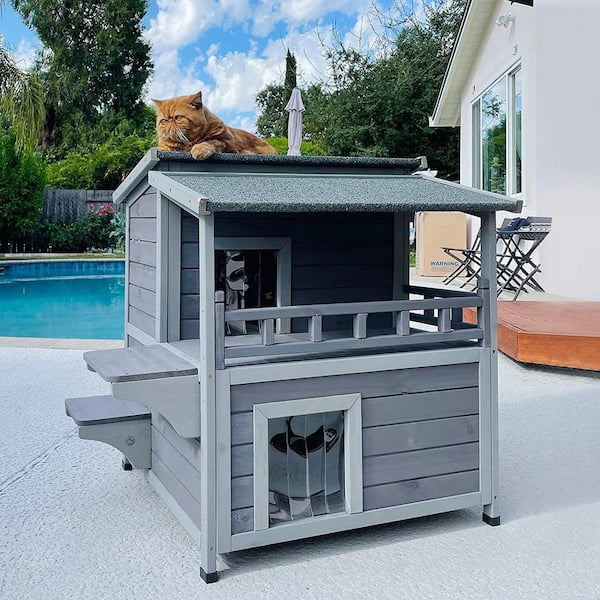 Outdoor Cat House, Indoor Wooden Cat House (Inner Space 10.9 sq. ft.)