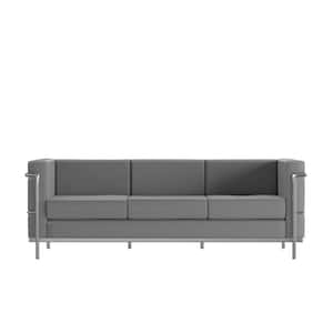 Gray 79 in. W Square Arms LeatherSoft Faux Leather Contemporary Straight Recpetion Sofa in Gray