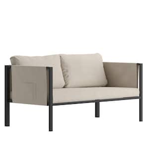 Black Metal Outdoor Loveseat with Cushions
