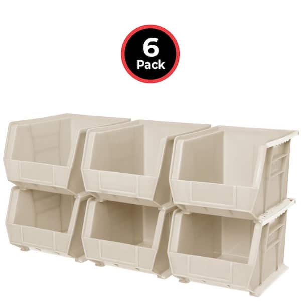 30239 Plastic Storage Bins, 11 in. D x 8 in. W x 7 in. H, Stone Color, 6-pack